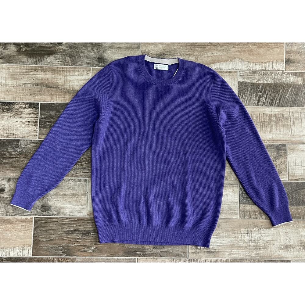 $3,250 NWT Brunello Cucinelli Ribbed 100% Cashmere Crewneck Sweater Size 2XL 56